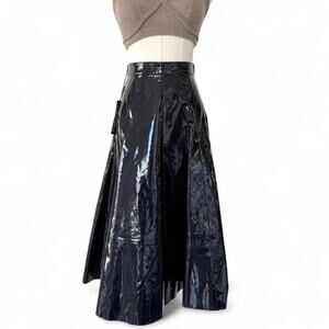 RALPH LAUREN COLLECTION (PURPLE LABEL) SAMPLE PATENT LEATHER A-LINE SKIRT